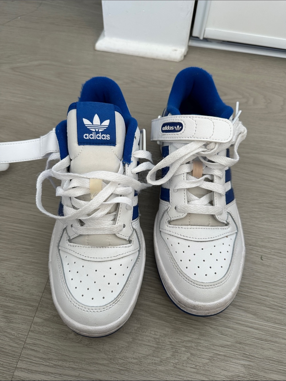 adidas Kids White and Blue High-Top Sneakers with Strap